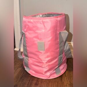 Insulated Pink Tote Cooler Bag with Gray Straps
